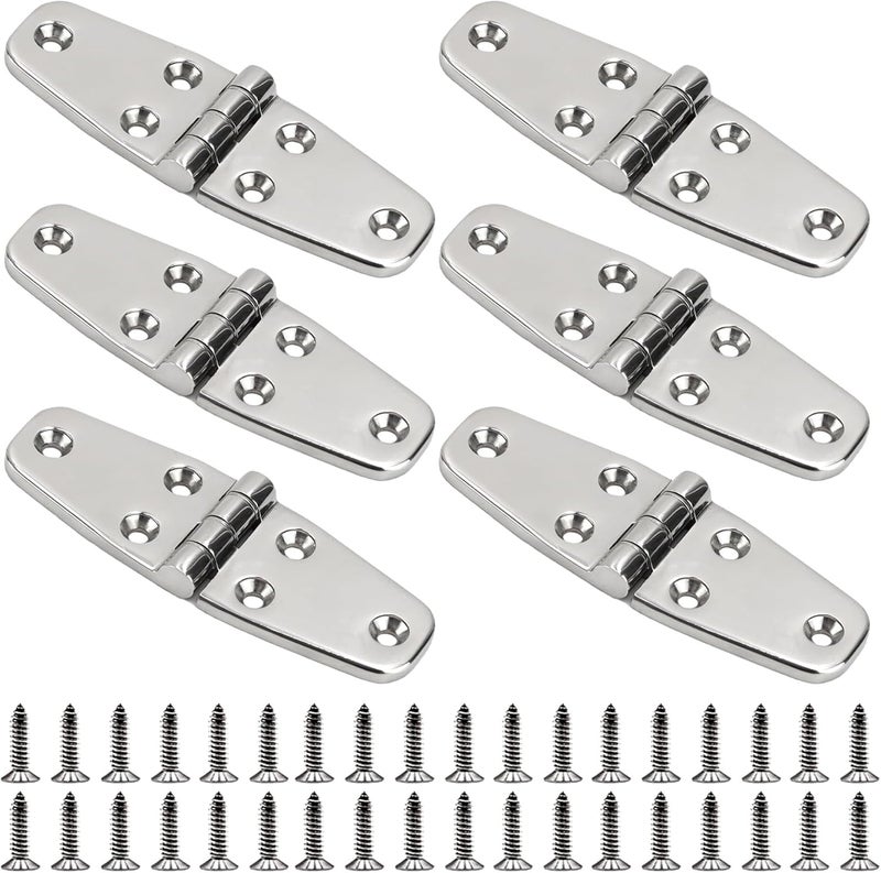 Laorde 316 Stainless Steel Hinges Marine Grade 4" x 1.5" Heavy Duty Boat Hatch Hinge (102 mm X 38 mm) Casting Cabinet Door Hinge with Screws (6 Pack) - Image 1